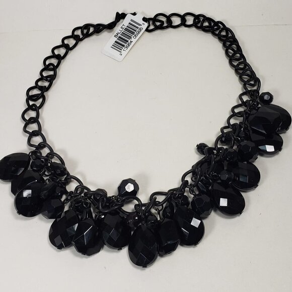 Black Beaded Statement Necklace – Faceted Cluster on Glossy Chain, 20" Jewelry - Picture 6 of 10